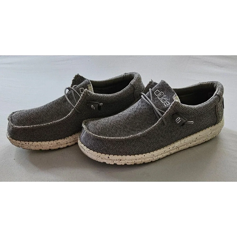 Hey Dude Wally Sox White Slate Men’s Size 11 Grey Knit Slip On Casual Loafers